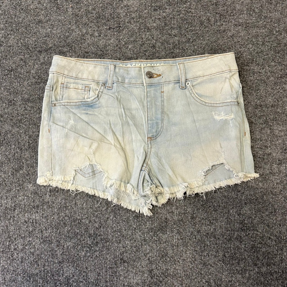 Clockhouse Denim Shorts Womens Size 38 Light Distressed Low Waist Frayed Hem